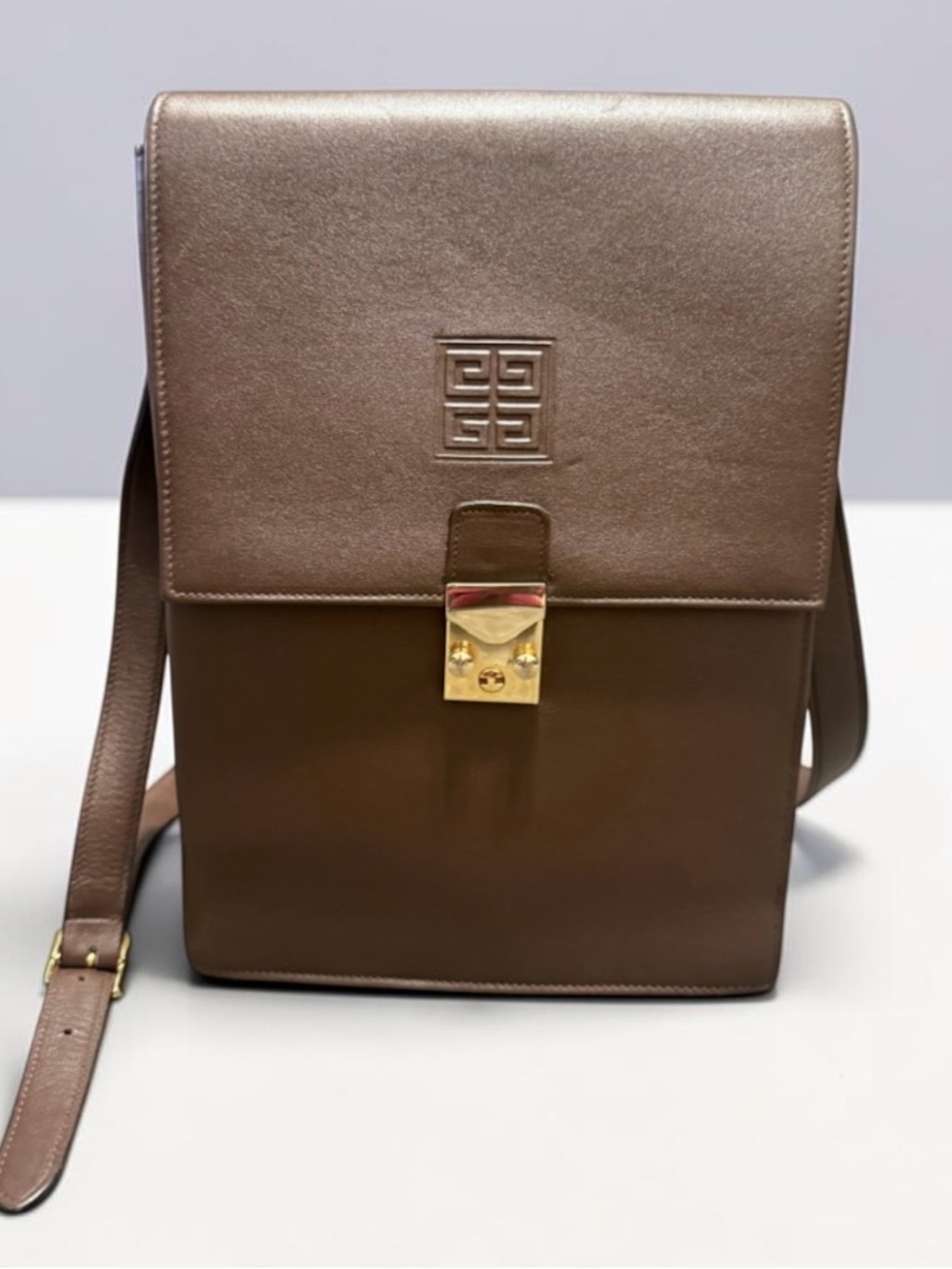 Givenchy Taupe Brown Leather Messenger Bag with Gold Hardware